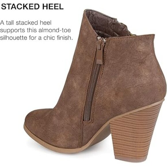Journee Womens Vally Wide Width Inside Zip Stacked Heel Ankle Boots Brown Size 6 - Picture 3 of 6